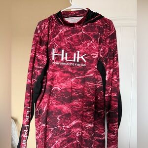 Huk Maroon and Black Fishing Hoodie